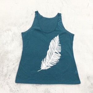 Teal Tank Top with Feather Graphic